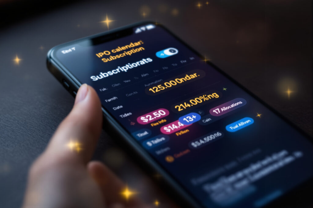 IPO 캘린더에서 청약 수량과 수익률 지표가 표시된 스마트폰 투자 앱 화면